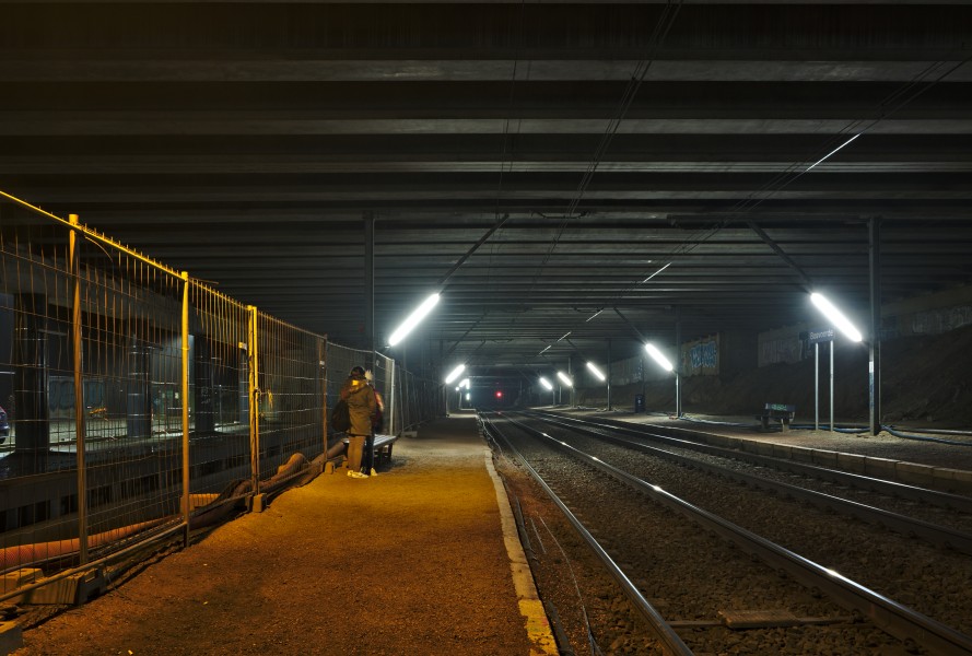Gare de Boitsfort platforms on a foggy morning in December (Belgium)