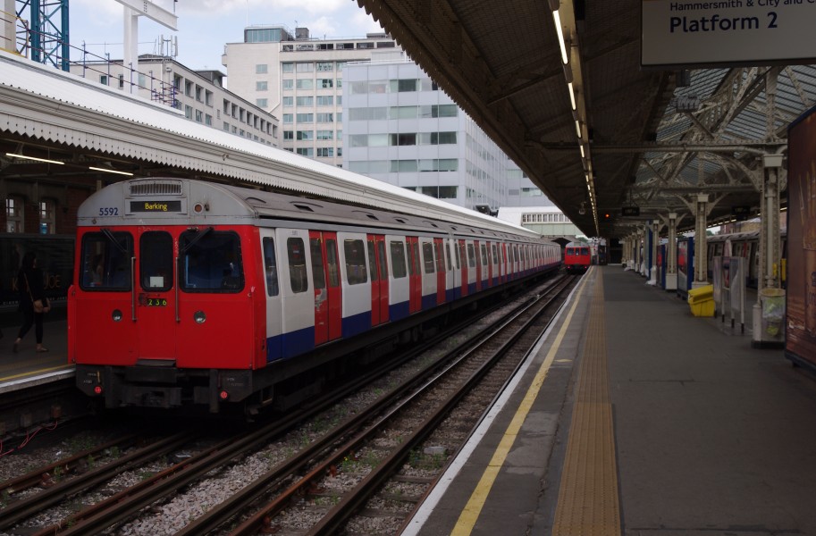 Hammersmith tube station (Circle and Hammersmith & City lines) MMB 01 C-Stock
