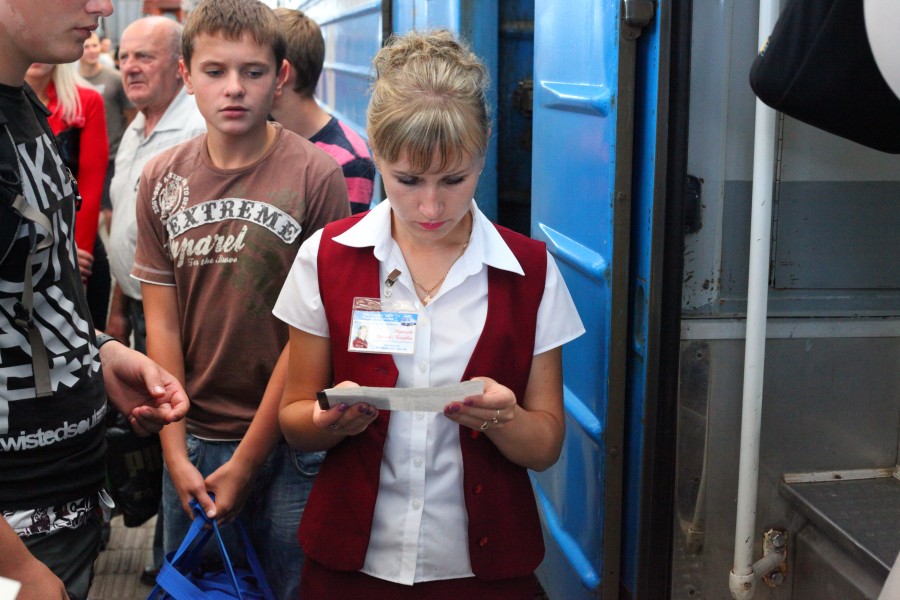 A train conductor girl at Lviv train station