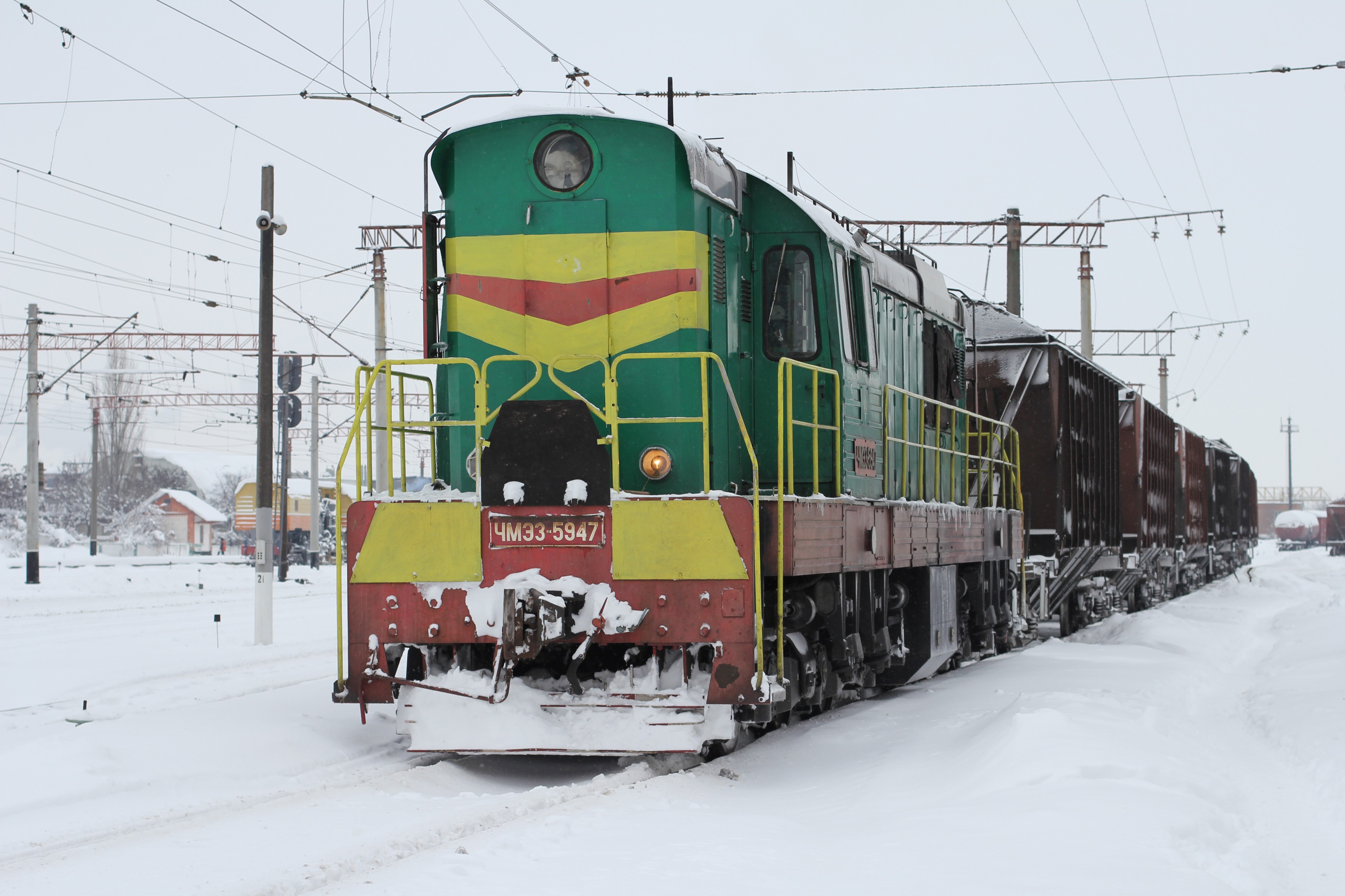 Diesel locomotive ChME3-5947 in Vinnitsa railway station, Ukraine, 2012